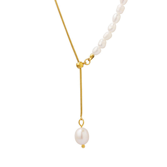 Elegant Snake Bone Chain Necklace with Freshwater Pearls