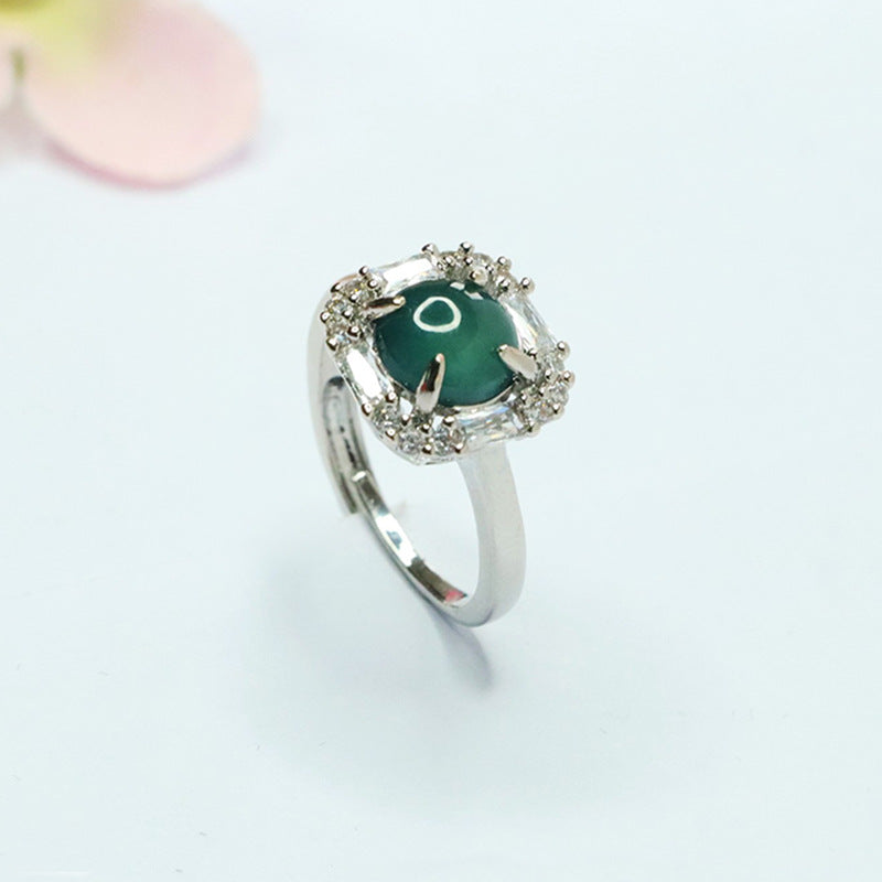 Blue Water Jadeite Square-Frame Ring