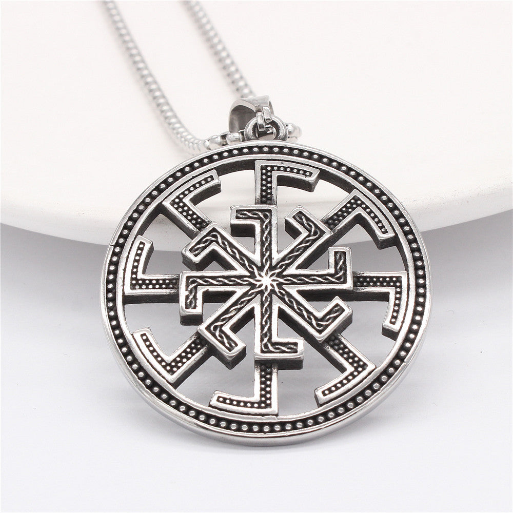 Titanium Viking Pendant Necklace For Men And Women Retro Hollow Round Shield Charm By Planderful