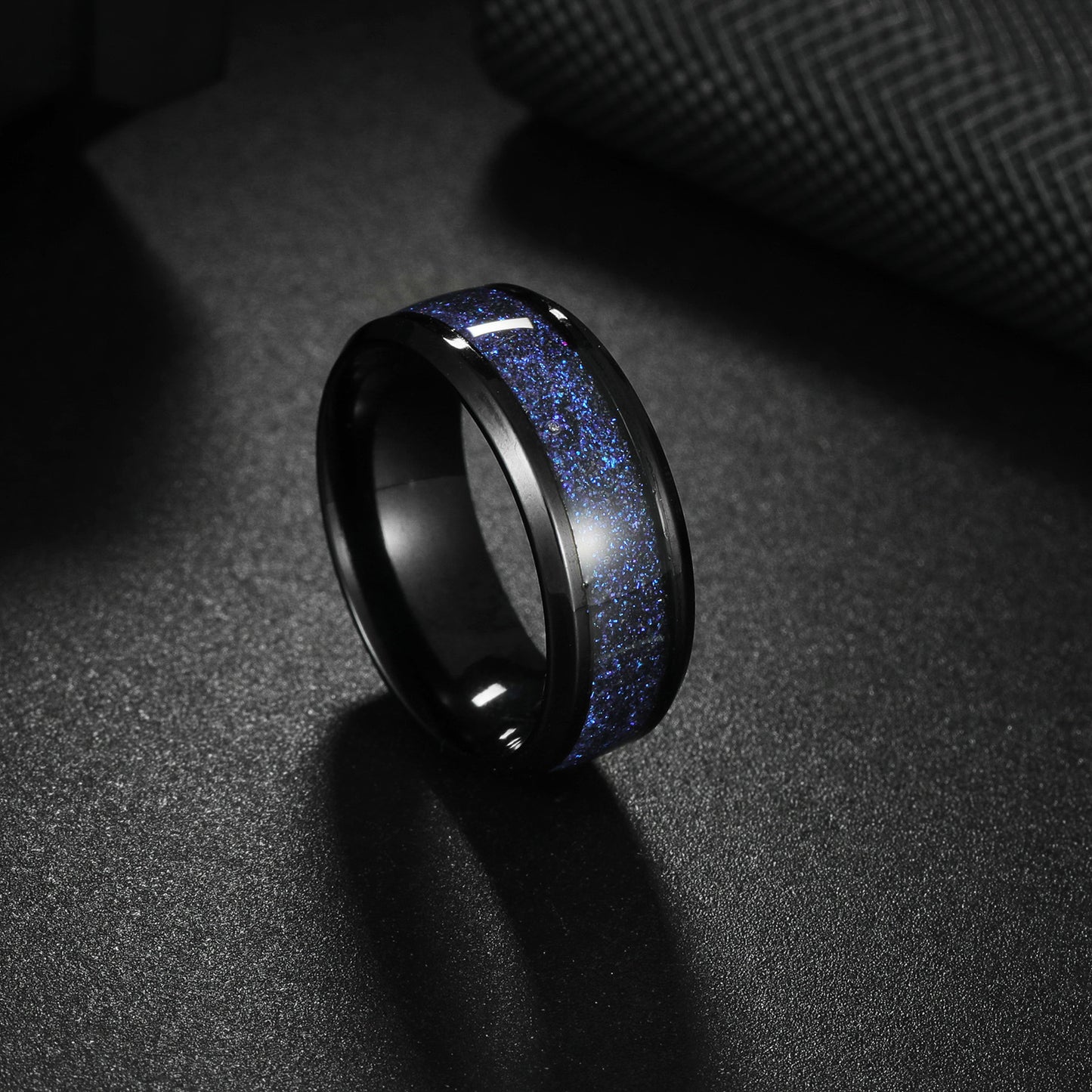 Planderful Collection Everyday Genie Stainless Steel Ring 8mm Blue Starry Sky Unisex