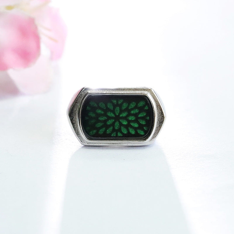 Dark Jadeite Saddle 925 Silver Ring