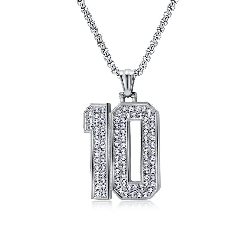 Planderful World Cup Jersey Number Necklace Stainless Steel With Zircon Pendant For Sports Fans