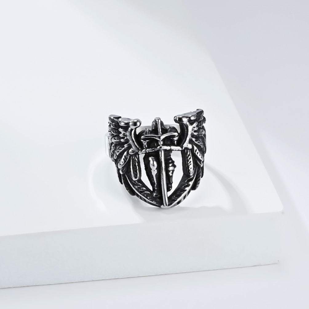 Saint Michael Angel Wings Vintage Stainless Steel Ring