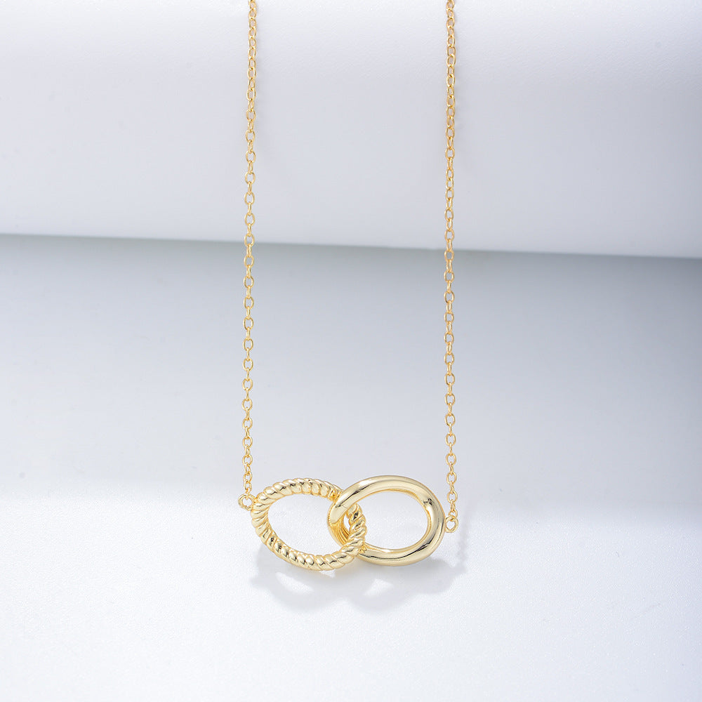 S925 Sterling Silver Geometric Twist Double Ring Buckle Necklace
