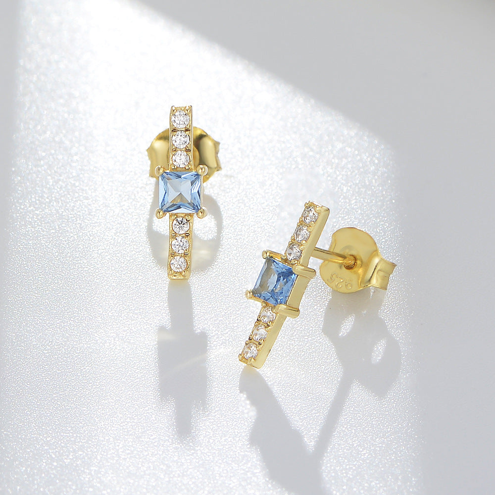 Geometric Square Zircon Sterling Silver Stud Earrings Europe And America Earrings,