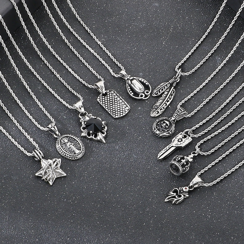 Planderful Vintage Cross Flower Mens Pendant Black Zircon