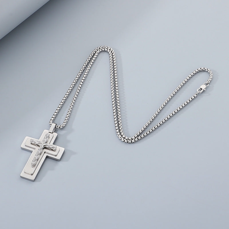 Planderful Cross Necklace for Men Stainless Steel MultiLayer