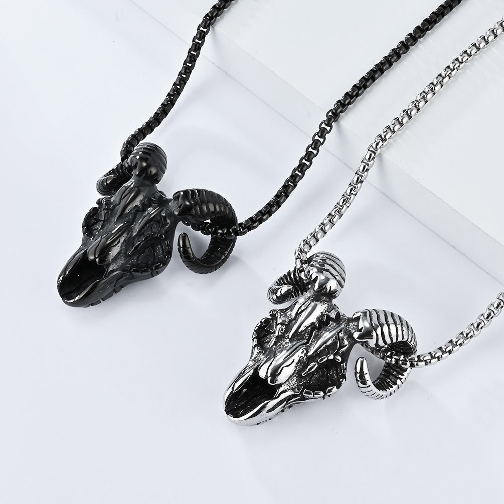 Planderful Skull Goat Head Gothic Necklace Durable Titanium Steel For Gothic Lovers