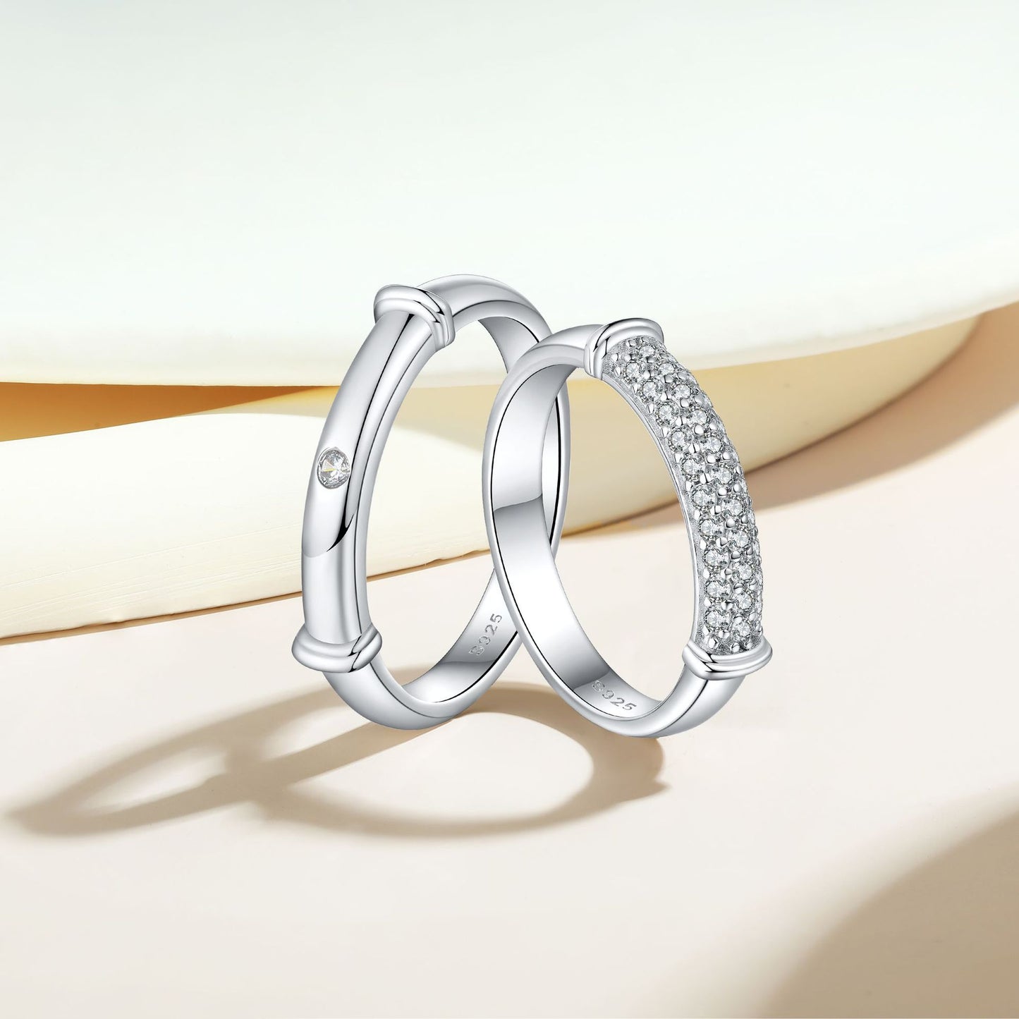 Planderful Nostalgic Sterling Silver Couple Ring Set S925 With Zircon For Engaged Couples