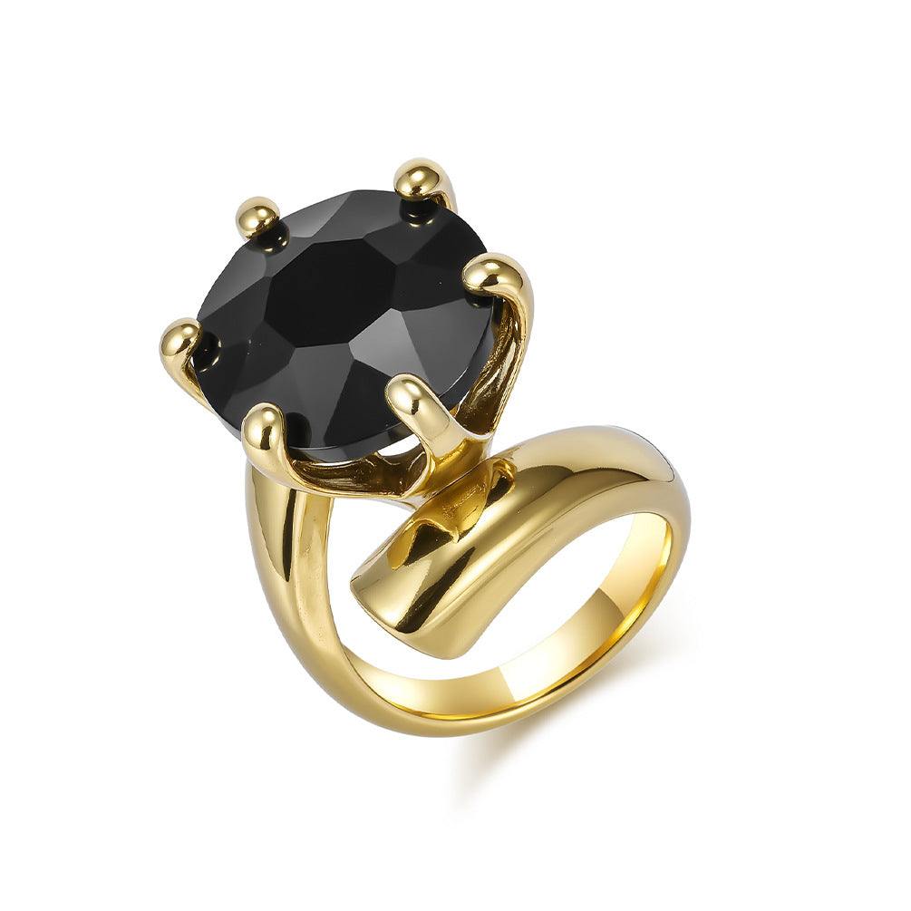 Planderful Zircon Ring For Women Gold Plated Titanium Steel Exaggerated Luxury Temperament