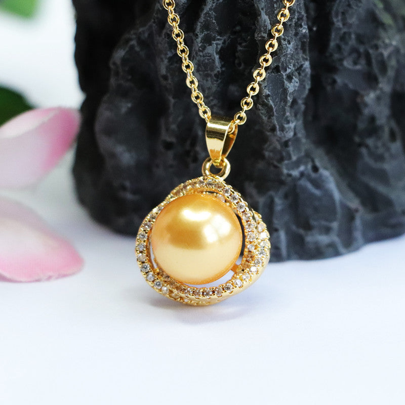 Champagne Shell Pearl Nest Pendant — No Chain