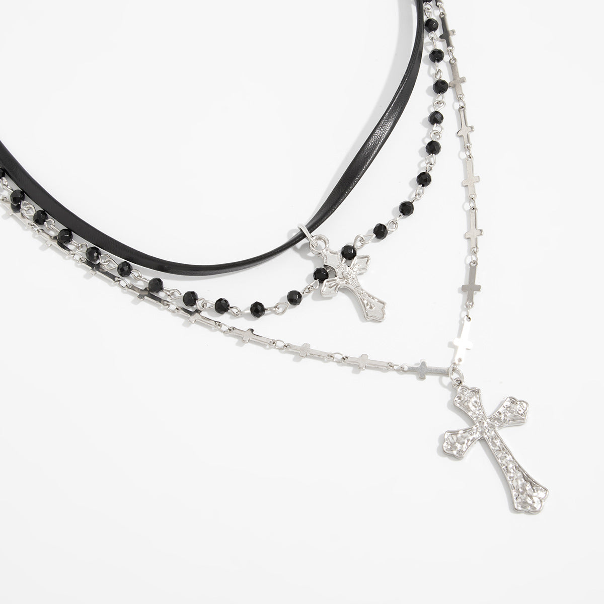 Crystal-Style Cross Layered Necklace