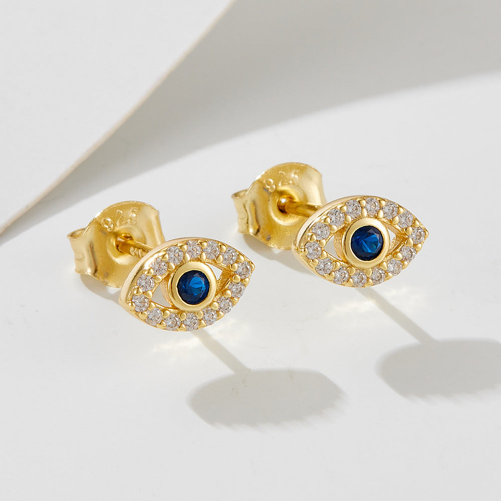 925 Sterling Silver Devil's Eye Earrings Micro-Inlaid Zircon Eye Stud