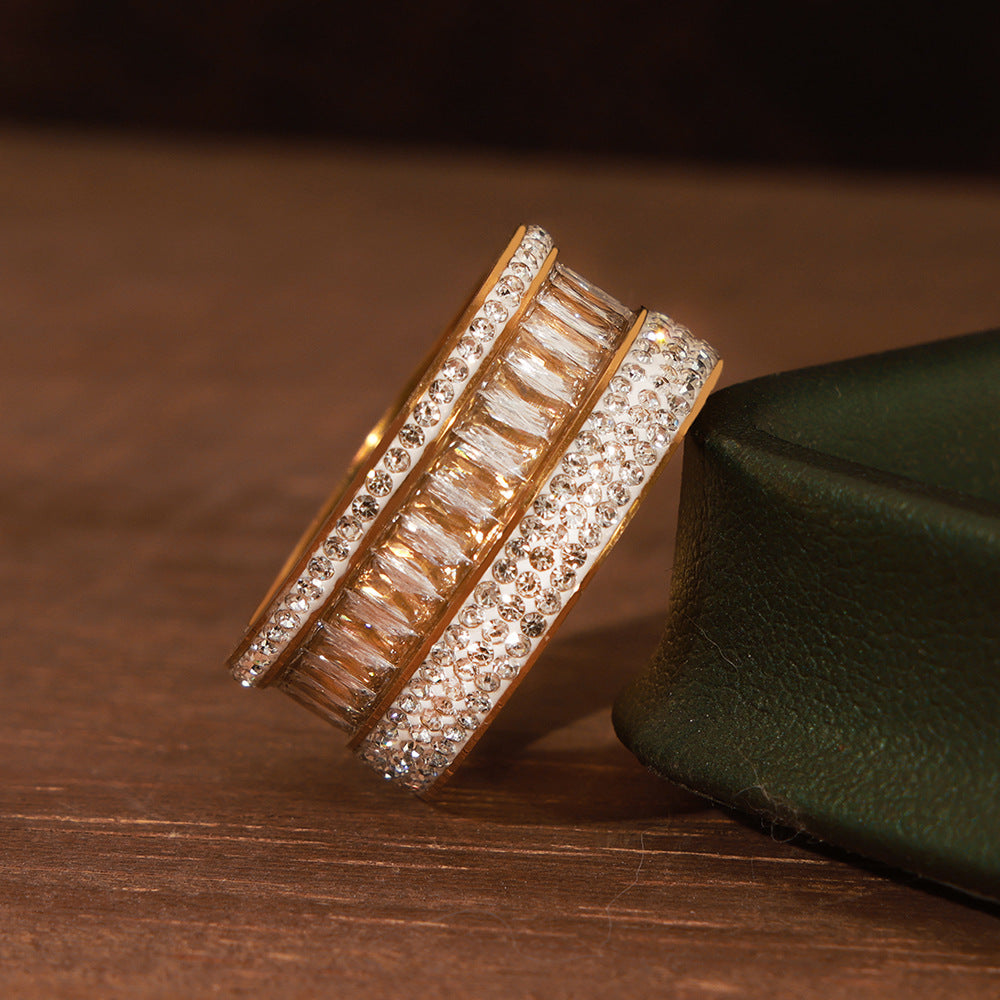 Golden Zircon Ring - High-End Titanium Steel Jewelry for Women