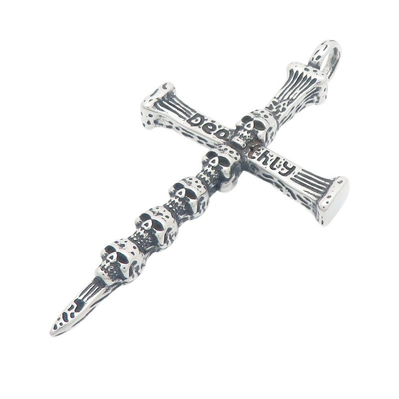 Breath Whistle Can Blow Decompression Pendant, Smear Ghost Head Cross Stainless Steel Necklace