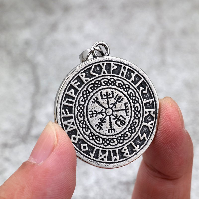 Planderful Vintage Unisex Viking Rune Cross Pendant Stainless Steel Necklace Double Sided For Men And Women