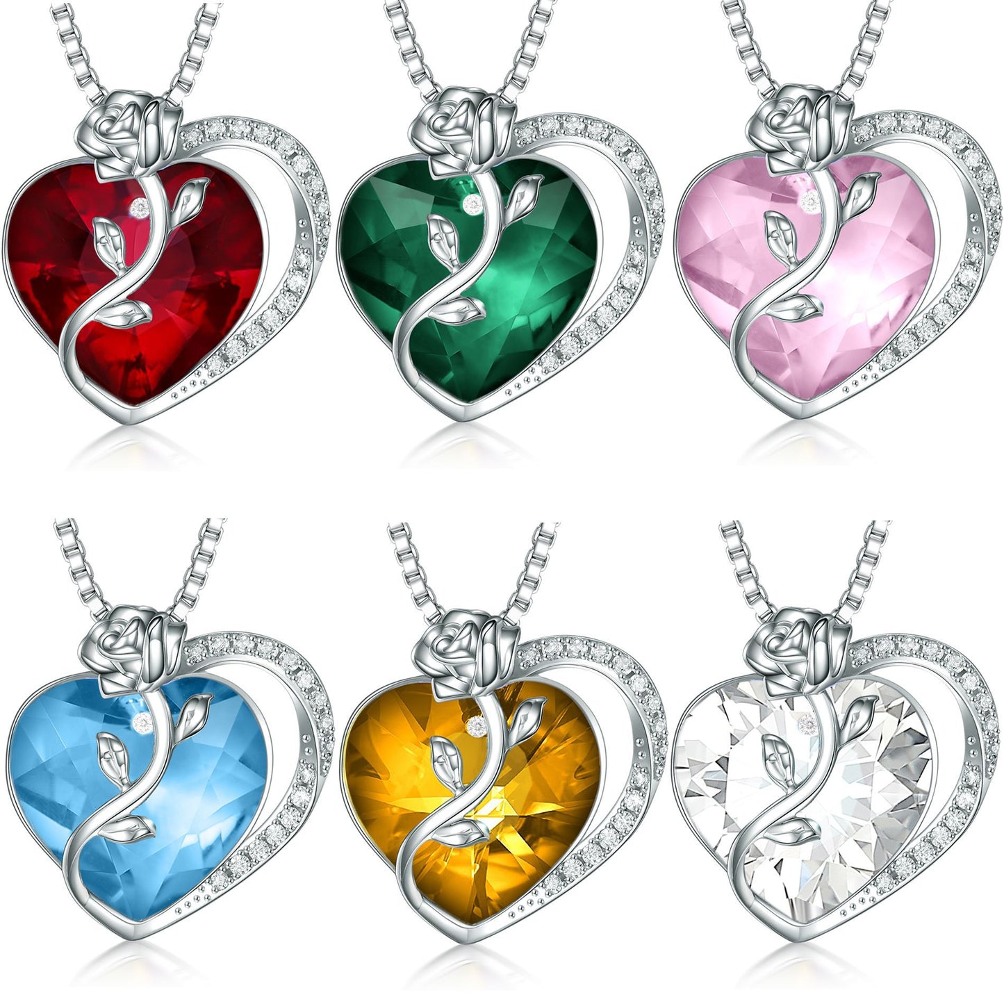 S925 Sterling Silver Rose Love Necklace with Crystal Pendant