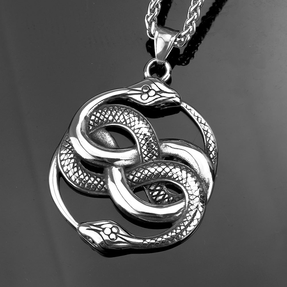 European And American Jewelry Wholesale Titanium Steel Men's Pendant Necklace Retro Double Snake Hip Hop Style