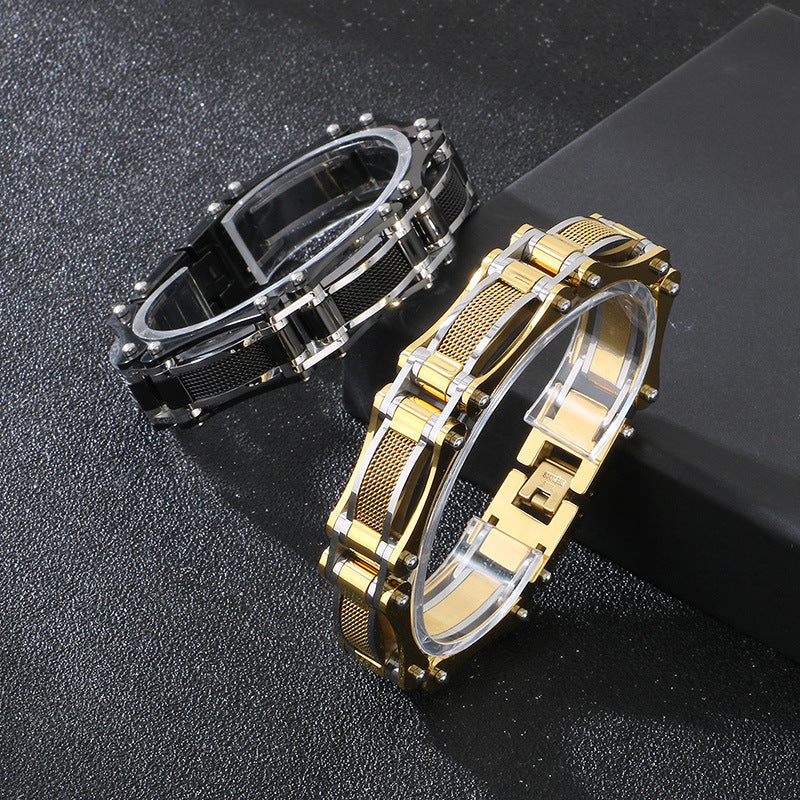 Planderful Mens Tri Color Stainless Steel Bracelet For Men