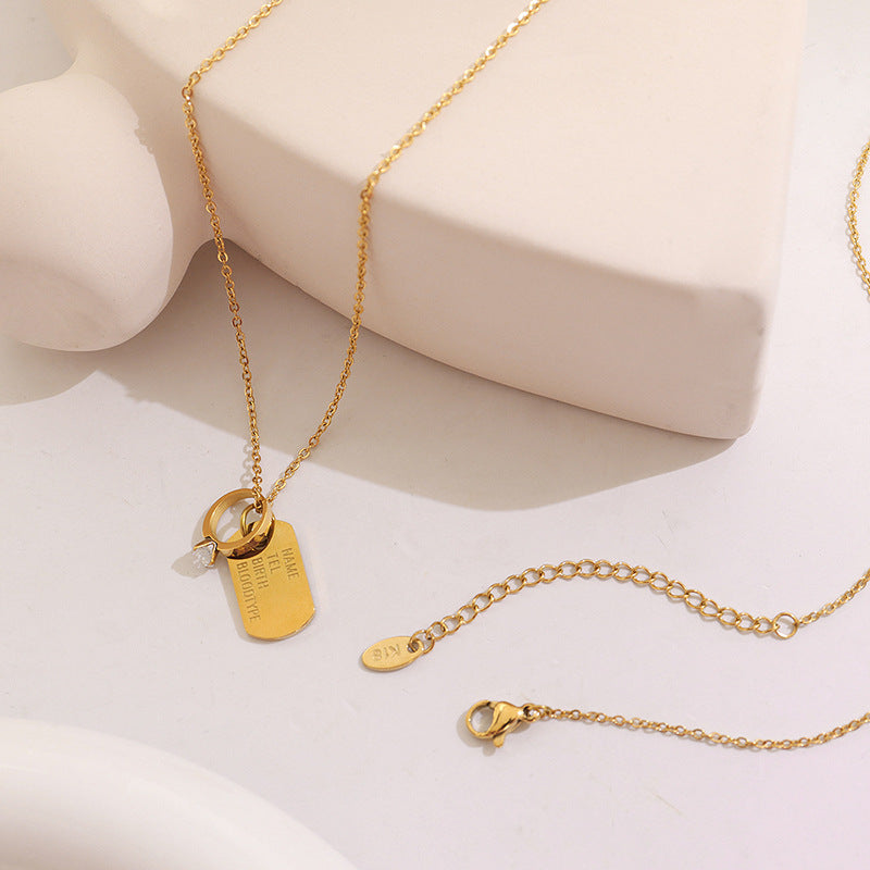 Zirconia Pendant Necklace with Cross Chain - Stylish Titanium Steel Women's Accessory