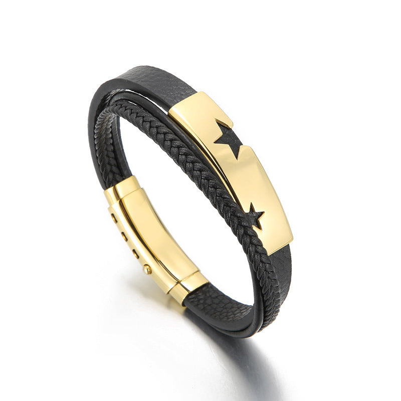 Adjustable Leather Bracelet – Punk Multi-Layer Men's Charm Bracelet Stainless Steel