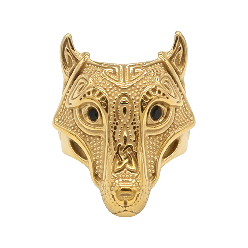 Planderful Viking Direwolf Zircon Eyes Titanium Steel Ring For Men Unisex Protection