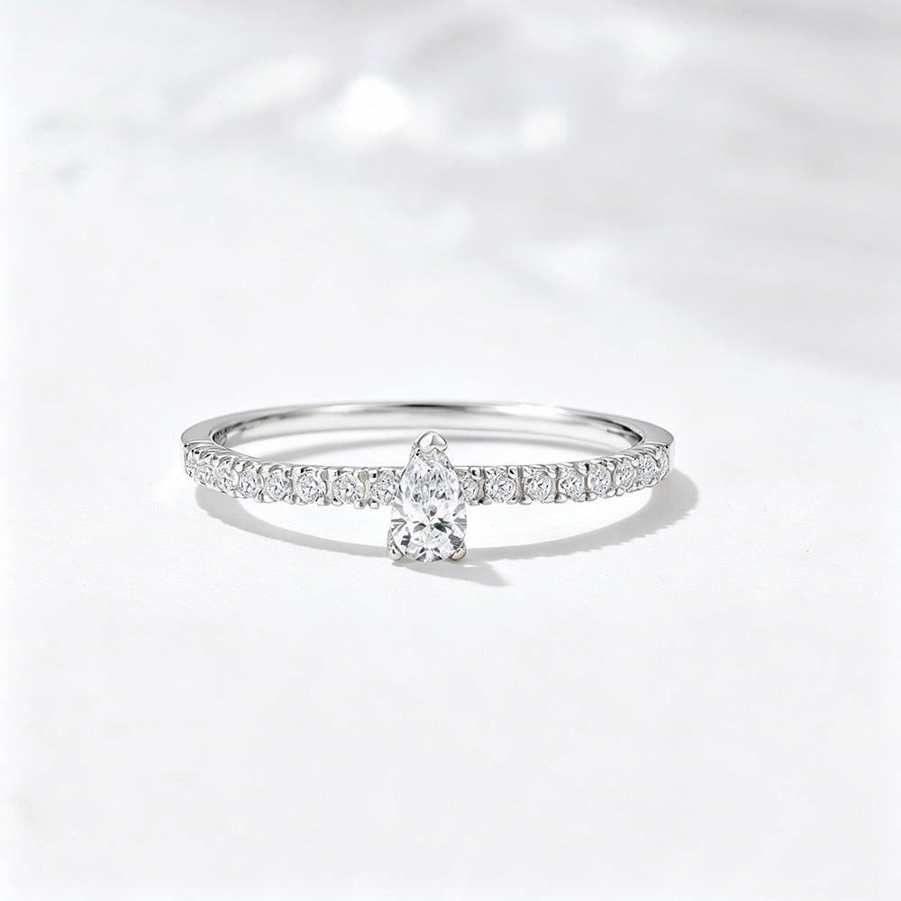 S925 Sterling Silver Water Drop Inlaid Zircon Ring Pear-Shaped Zircon Index Finger Ring