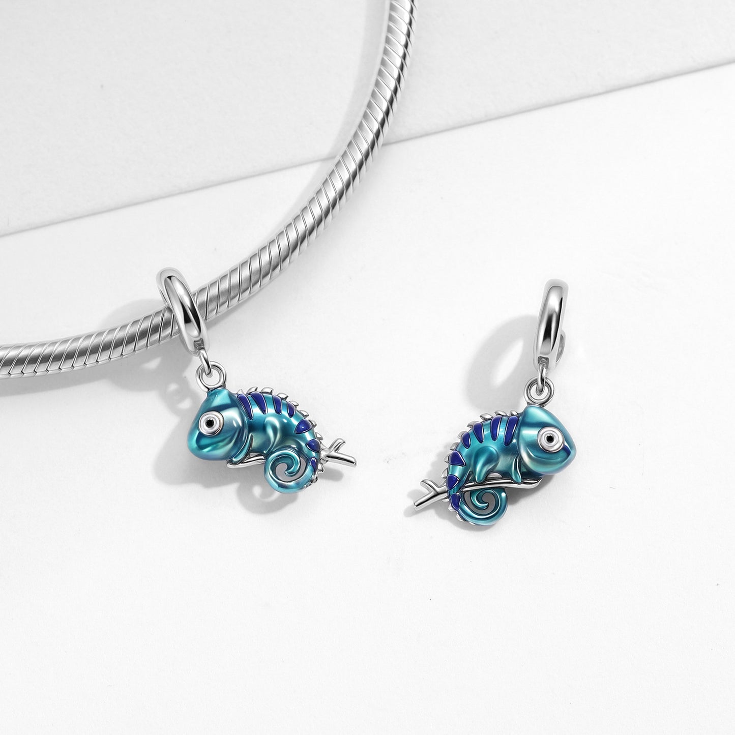 Planderful Jewelry Colorful Chameleon Pendant In S925 Sterling Silver Epoxy Necklace