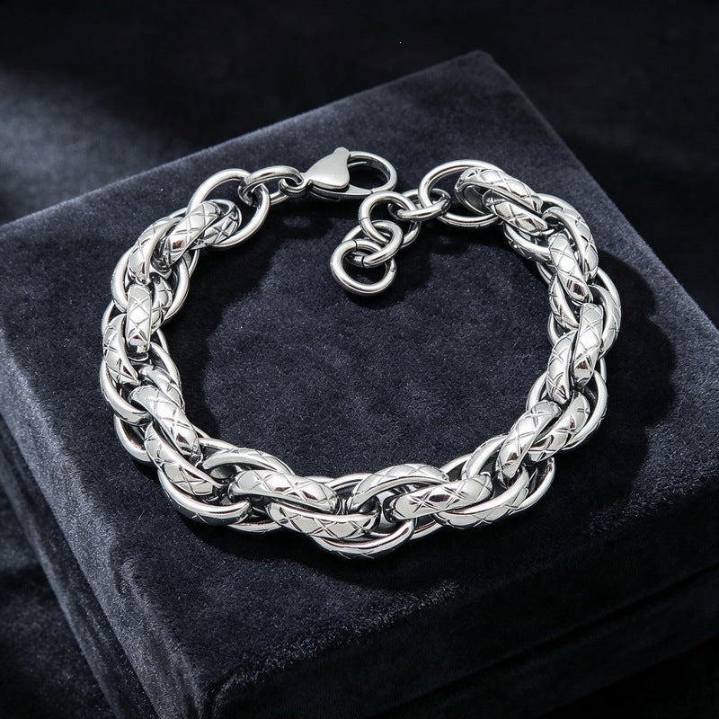 Hip-Hop Niche 11mm Thick X-Pattern Twist Rope Stainless Steel Bracelet Men's Hip-Hop