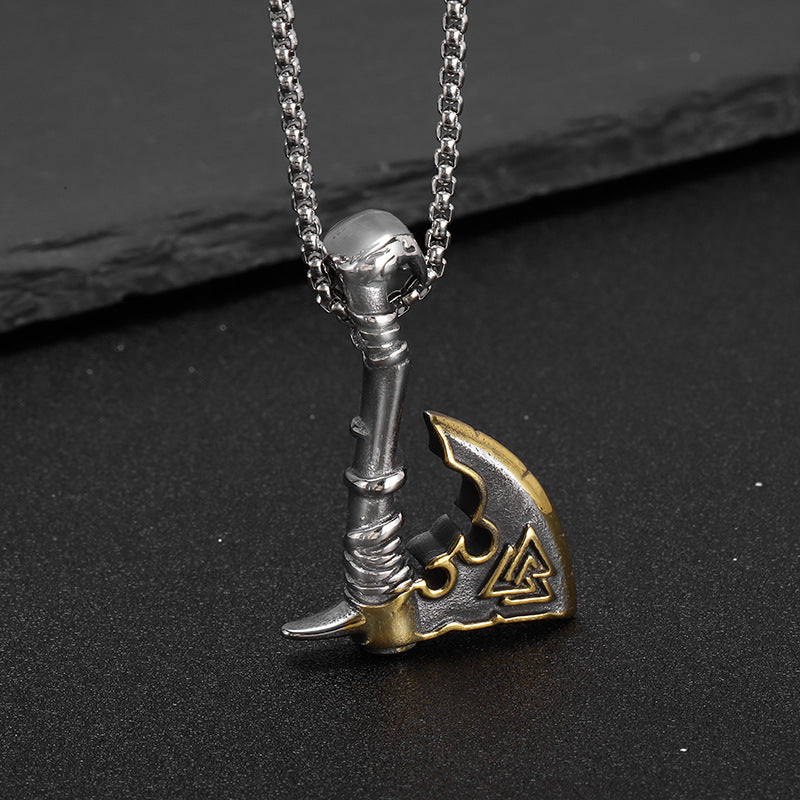 Planderful Viking Axe Pendant Necklace For Men Stainless Steel Gold Plated Durable Masculine Gift