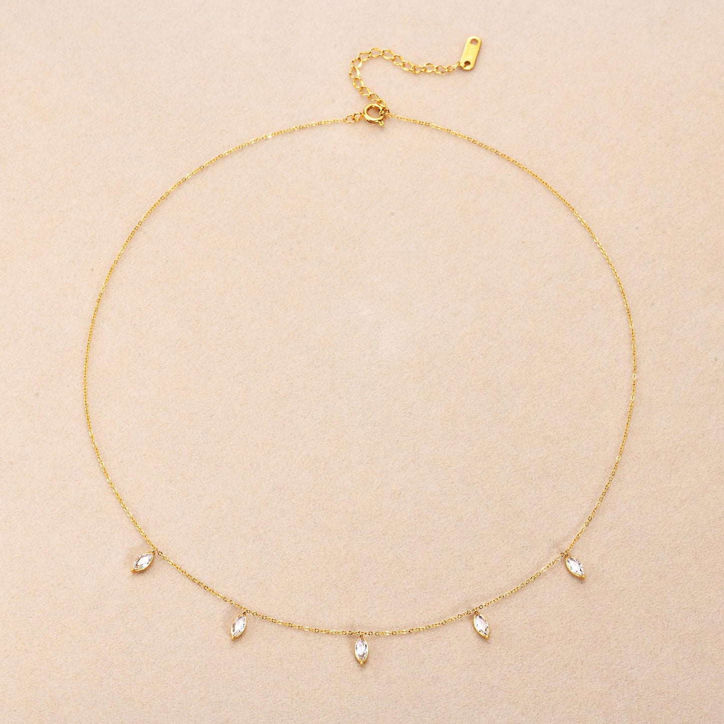 Stainless Steel Horse Eye Zircon Flat Cross Necklace 18K Gold