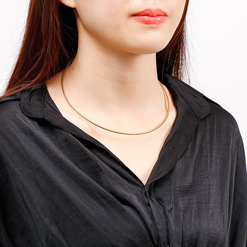 Round Stainless Steel Snake Bone Collar – Minimalist Gold Women's Necklace