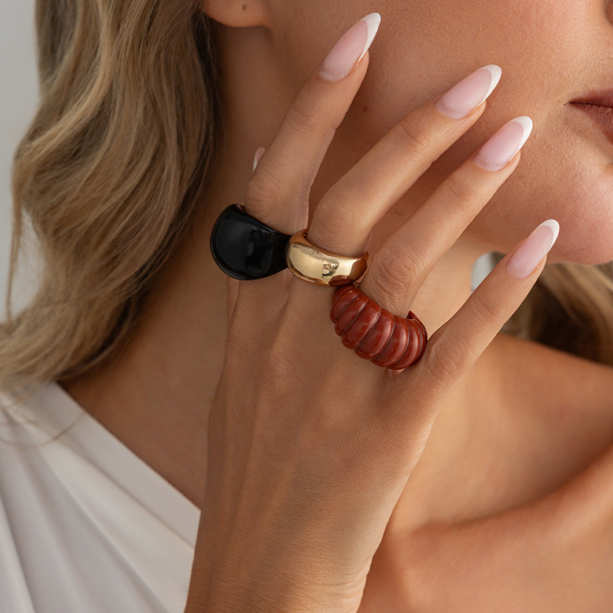 Planderful Vienna Verve Resin Ring For Women Open Threaded Red Glossy Statement Jewelry