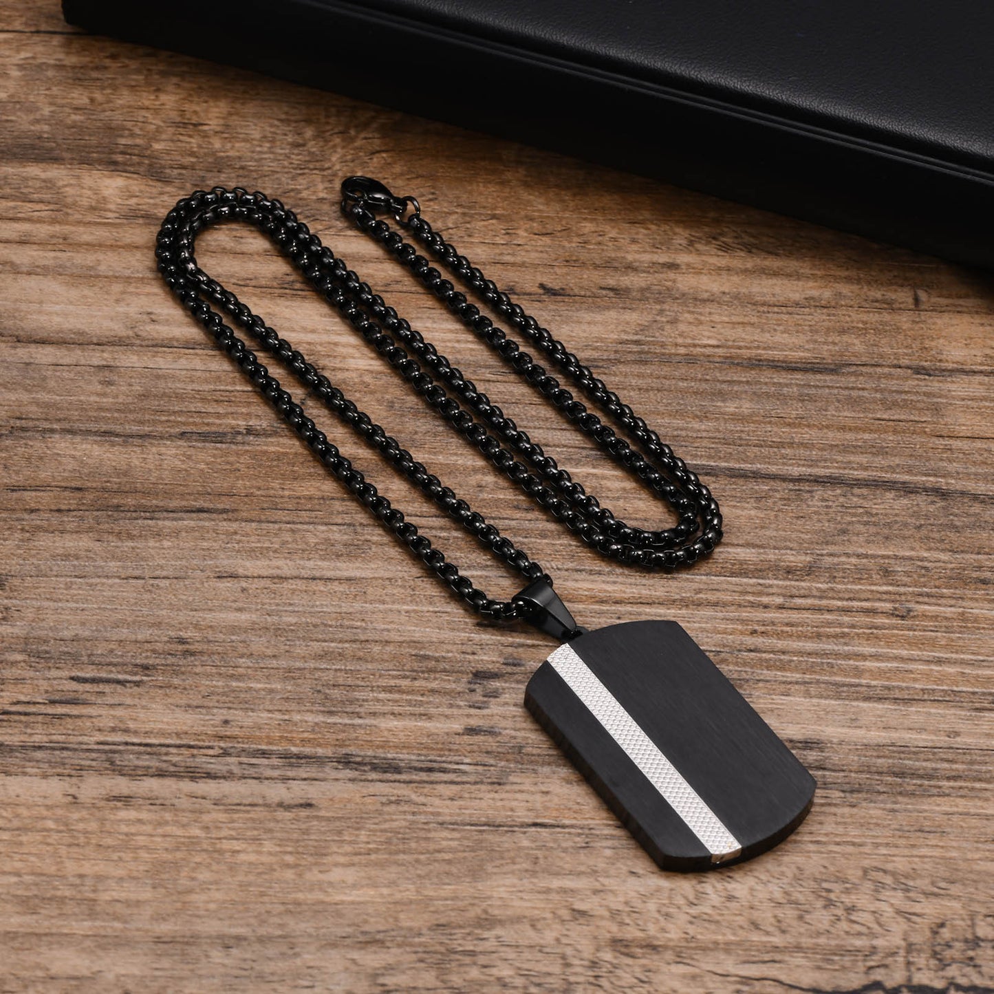 Mens Brushed Plaid Military Pendant Two Tone Stainless Steel Necklace By Planderful Everyday Genie