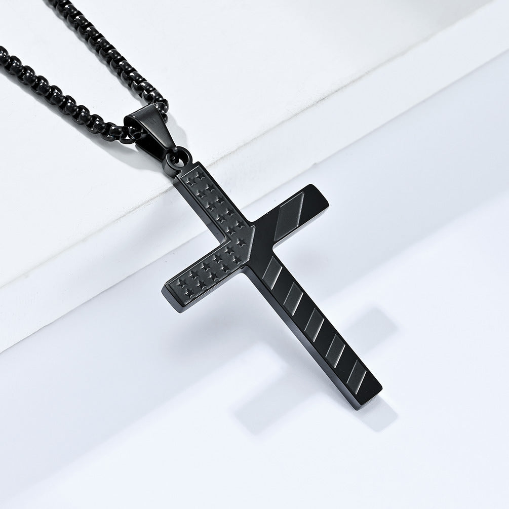 Planderful American Flag Cross Necklace Titanium Steel Unisex Hip Hop Style Premium Daily Wear