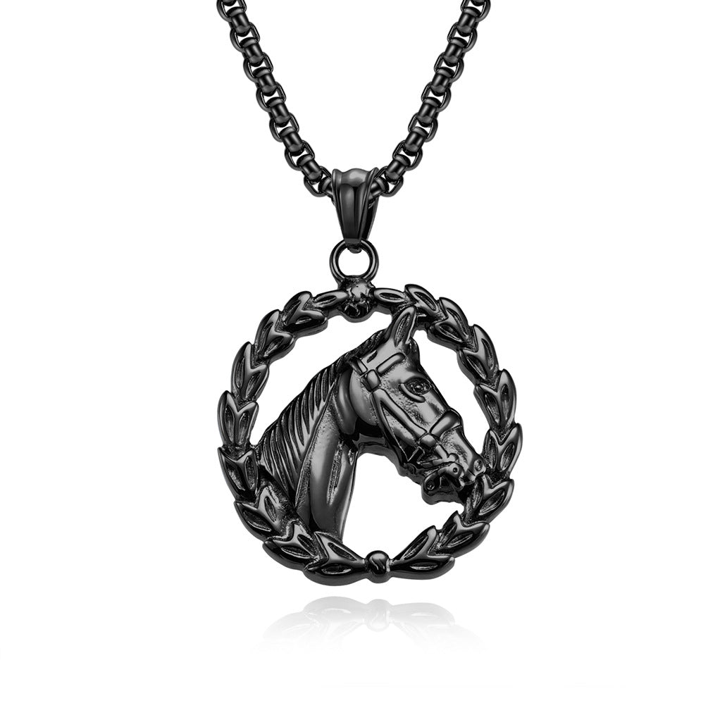 Planderful Stainless Steel Horse Head Pendant Personalized Unisex Punk Necklace For Men Women