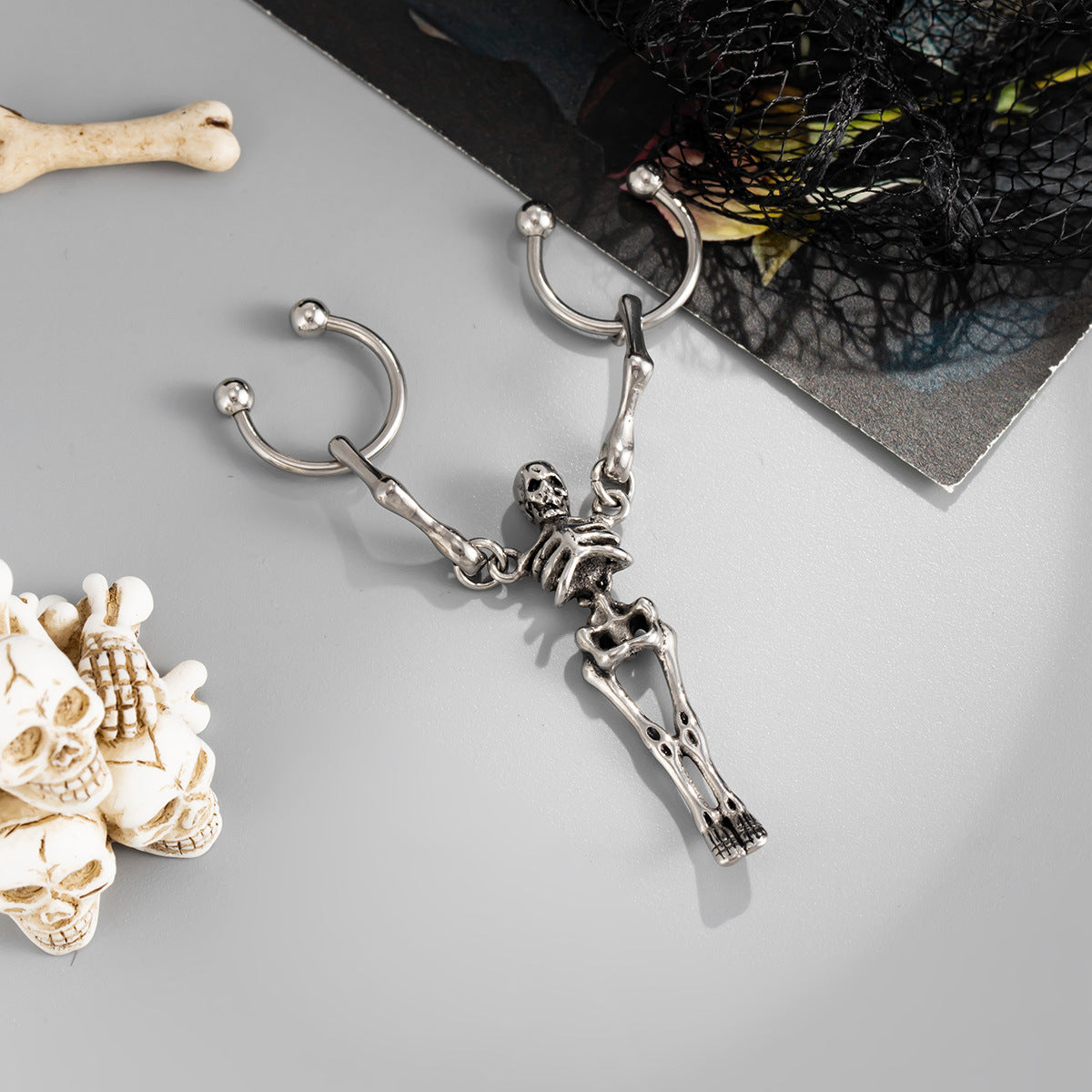 Planderful Skull Earbone Stud Earrings Titanium Steel Skeleton Jewelry For Women Bold Statement