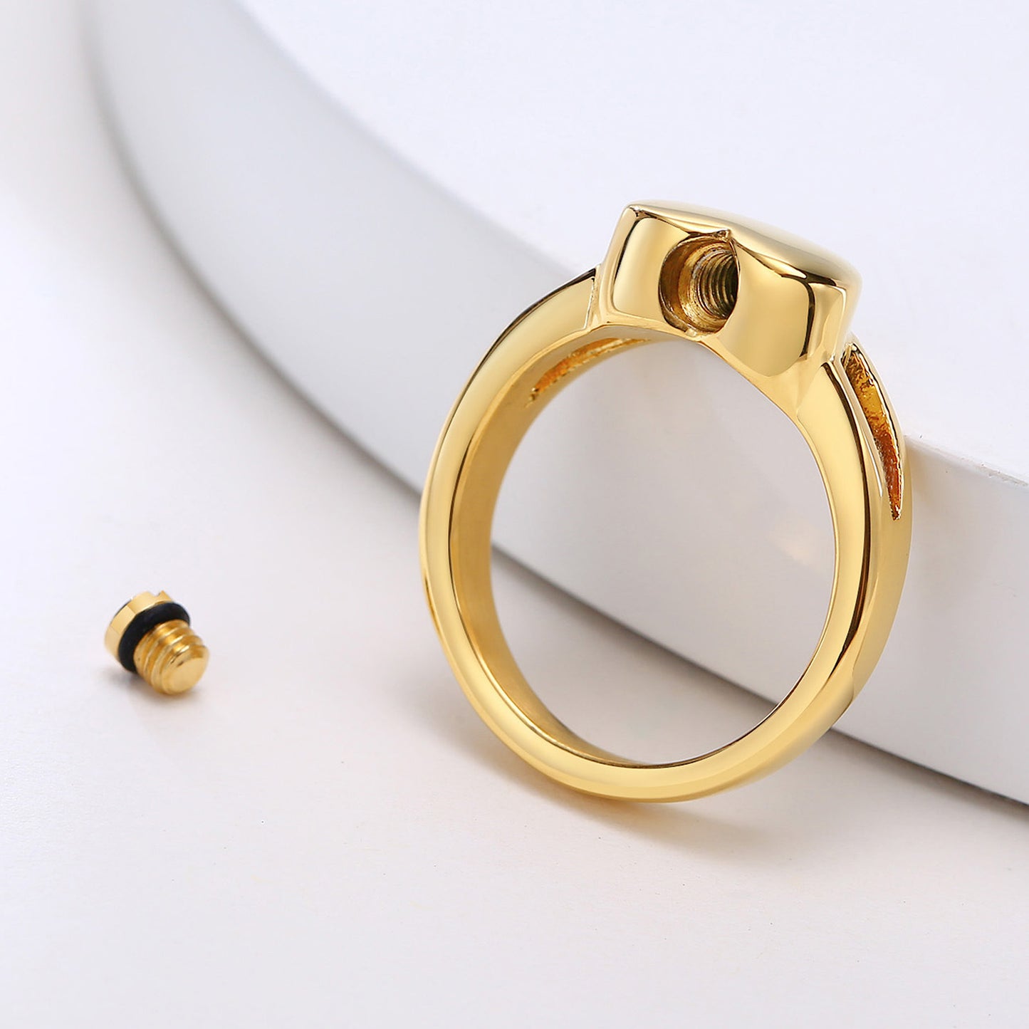 Love Titanium Steel Heart Urn Casting Ring Openable Ladies Pet Ring