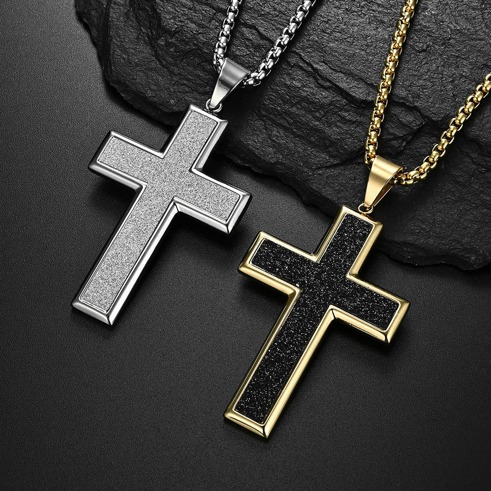 European and American Style Large Titanium Steel Cross Necklace