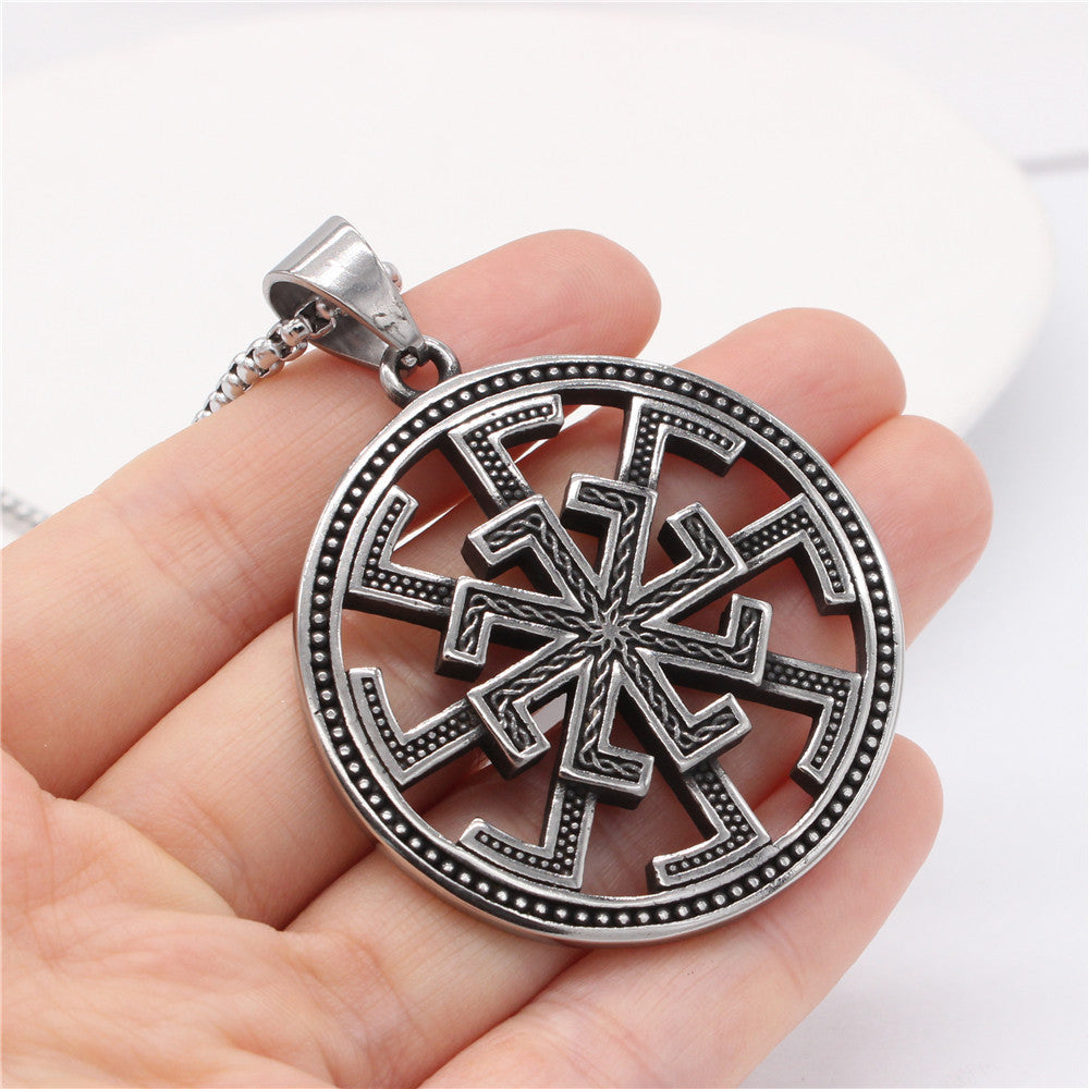 Titanium Viking Pendant Necklace For Men And Women Retro Hollow Round Shield Charm By Planderful