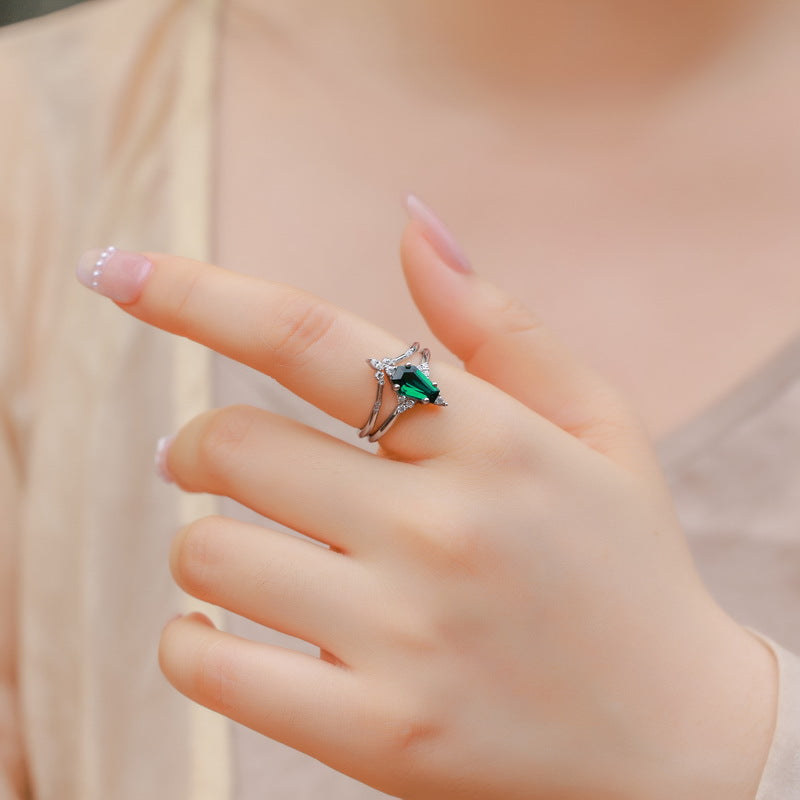 Planderful Geometric Lab-Grown Emerald Sterling Silver Ring