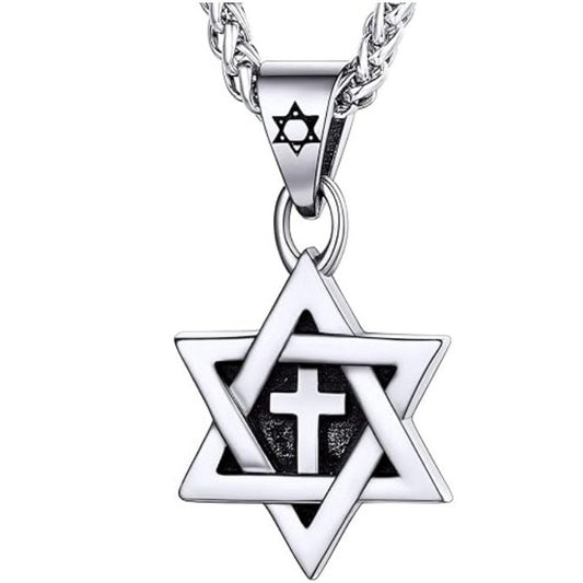 1. Planderful Men's Titanium Steel Necklace With Hexagram Cross Pendant Retro Hip Hop Style Gift