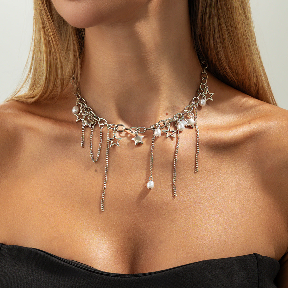 Pearl-Style Star & Cross Wrap Necklace