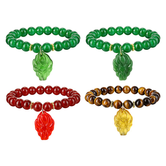 Colorful Fox Glass Beads Natural Stone Beaded Elastic Rope Bracelet