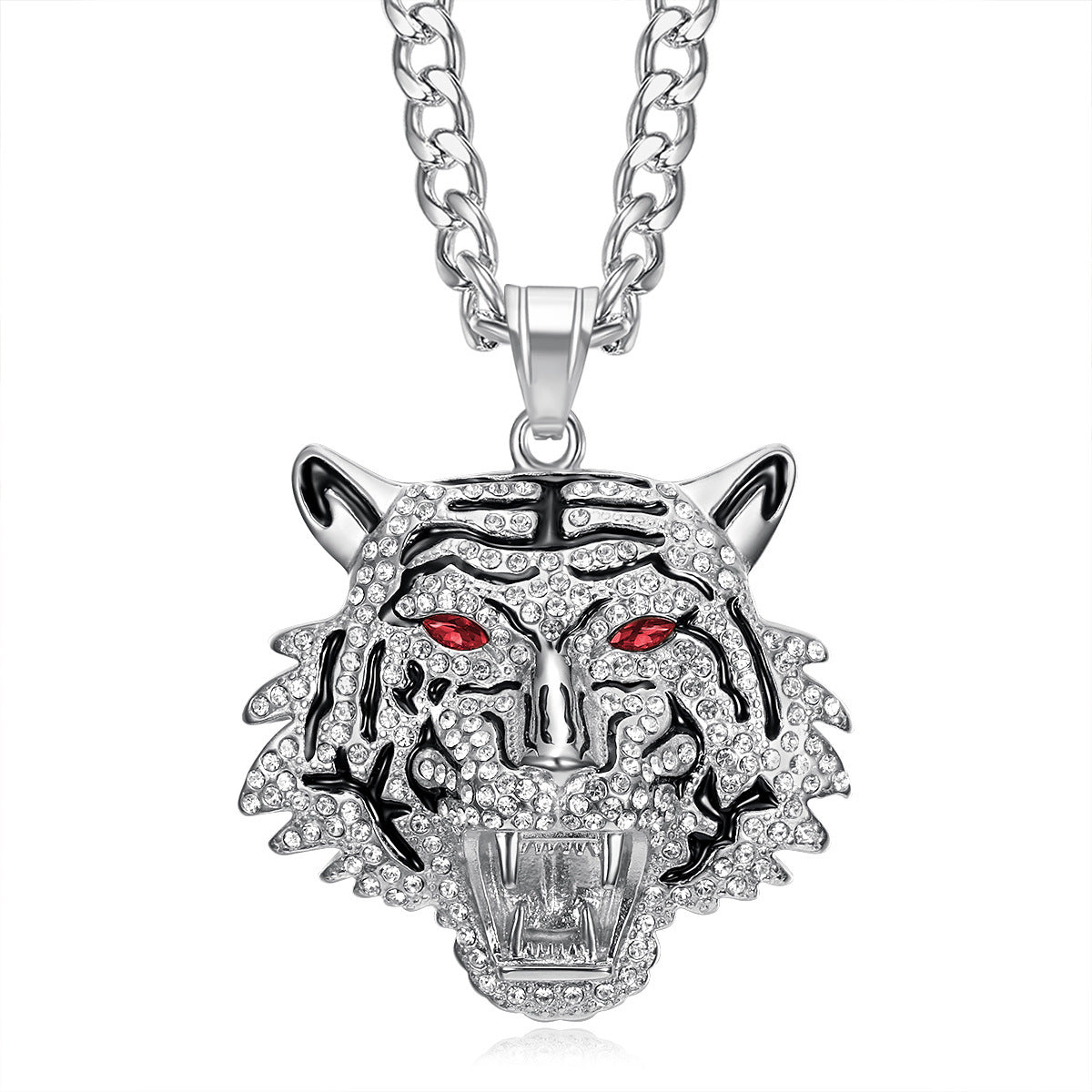 Planderful Hip Hop Bottle Opener Necklace Unisex Titanium Gold Plated Zircon Bold Tiger Head Pendant