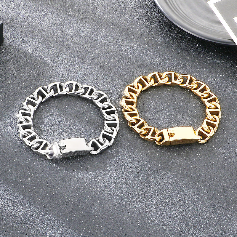 Street Shooting Premium Button – Rock 13mm Glossy Pig Nose Chain Stainless Steel Men's Bracelet