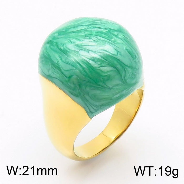 Color Enamel Drip Glaze Titanium Steel Ring, French Fashionable