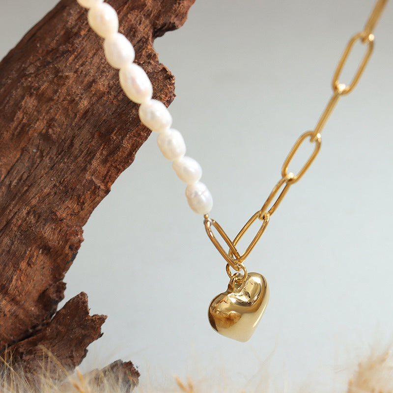 Heavenly Heart Pearl Necklace with Baroque Design