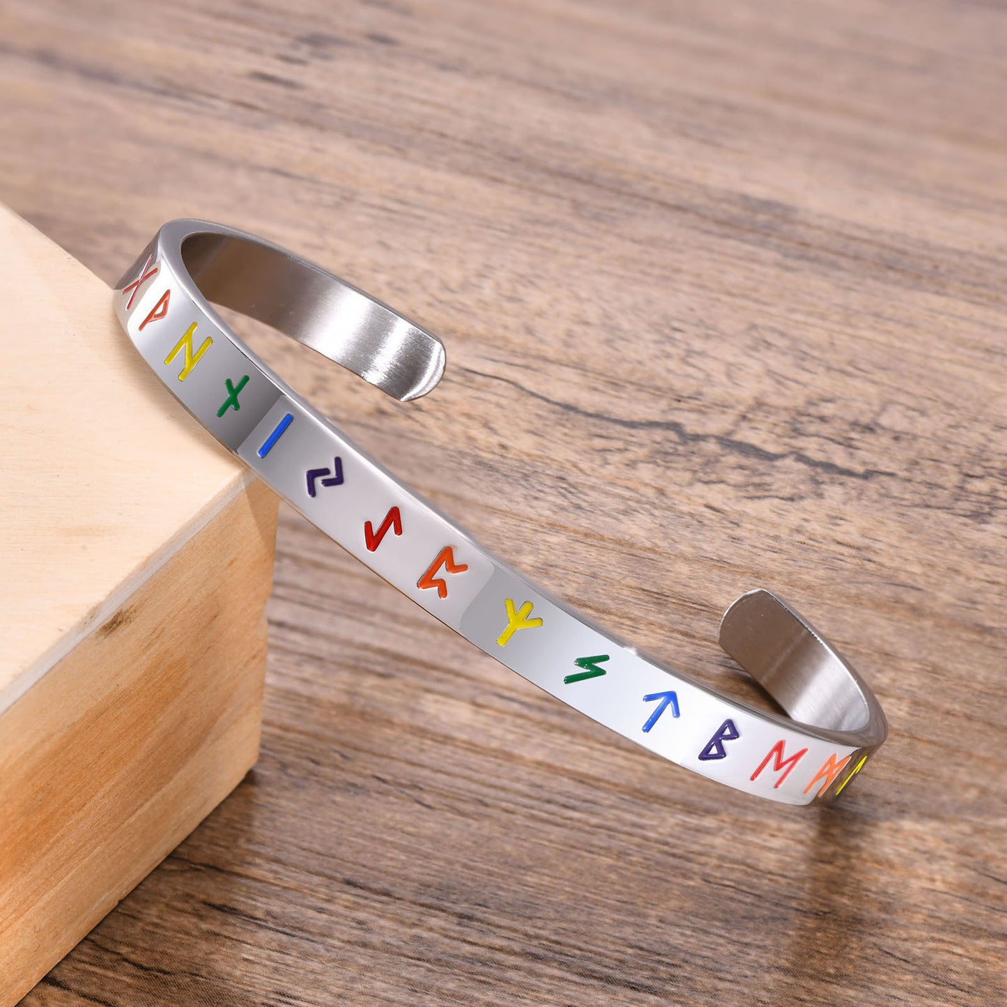 Stainless Steel Viking Symbol C-Shaped Open Bracelet Steel Men's