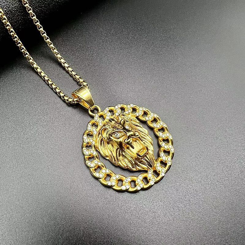 Zircon Necklace – Statement Hip Hop Lion Head Pendant Gold Plated Titanium Steel Jewelry